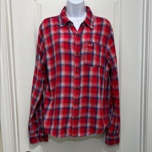 Hollister Red and Blue Plaid Button-Down Shirt